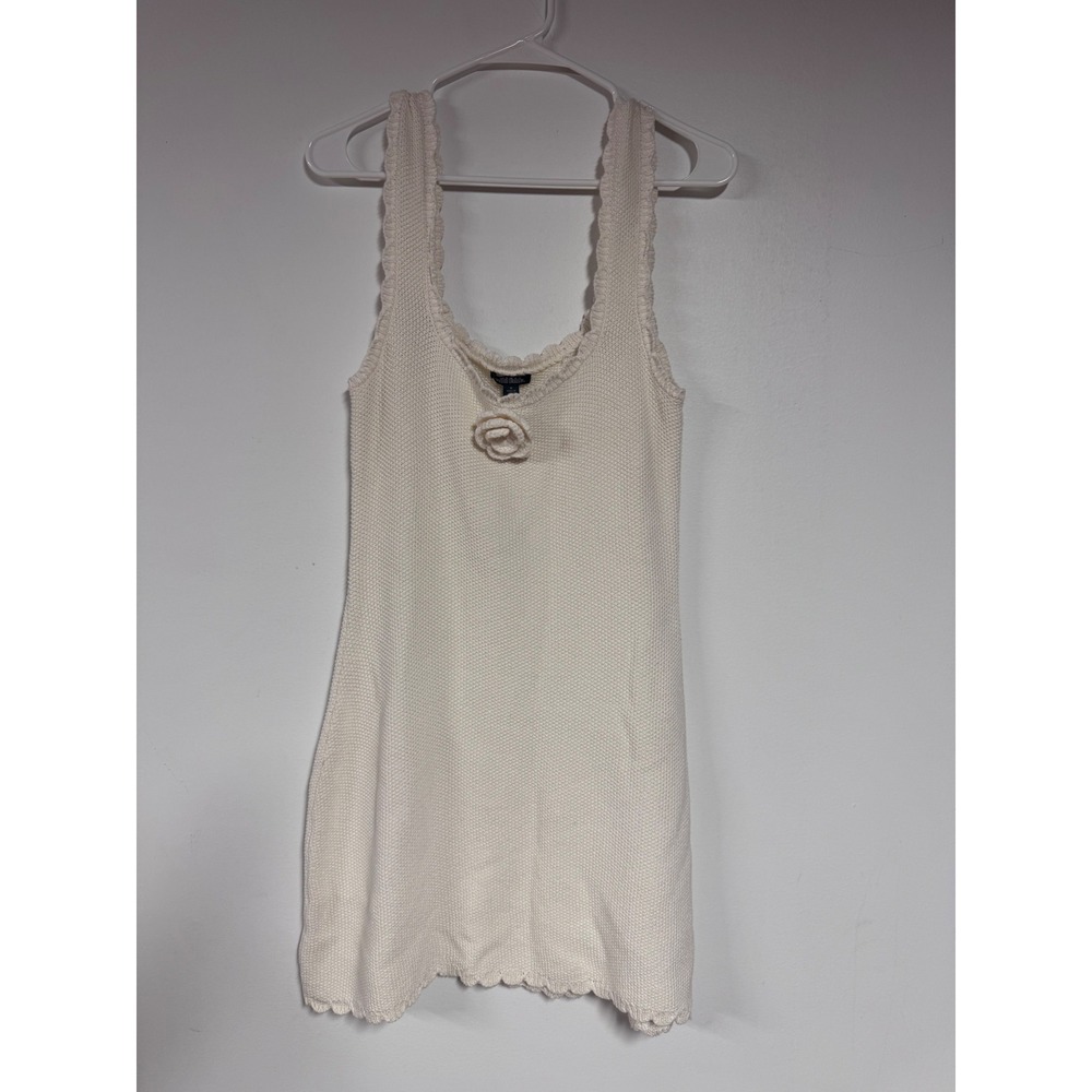 Wild Fable Cream Knit Rosette Mini Dress Scalloped Trim Coquette Size M NEW